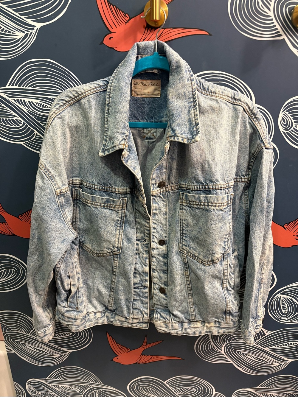 Free People We The Free Light Wash Oversized Denim Jacket Size